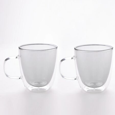 UMAI Double Walled Glass Coffee Mug Set of 2 (400ml) | Grey