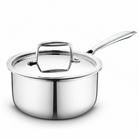 Esspy Tri-Ply Stainless Steel Sauce Pan With S.S Lid | Tri-Ply Milk/Tea Pan | Gas, Stove and Induction Compatible for Fast Cooking | Riveted Long Handle | Food Safe & PFOA Free | Scratch Resistant