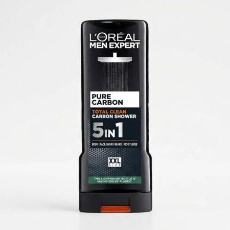 L'Oréal Men Expert Pure Carbon Total Clean 5-in-1 Shower Gel for Body, Face, Hair & Beard, 400ml