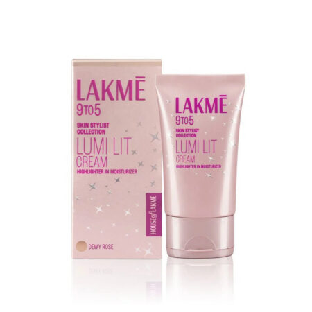 Lakmé Lumi Lit Strobe Cream Highlighter + Moisturizer + Primer With Hyaluronic Acid & Niacinamide Dewy Rose | 30g